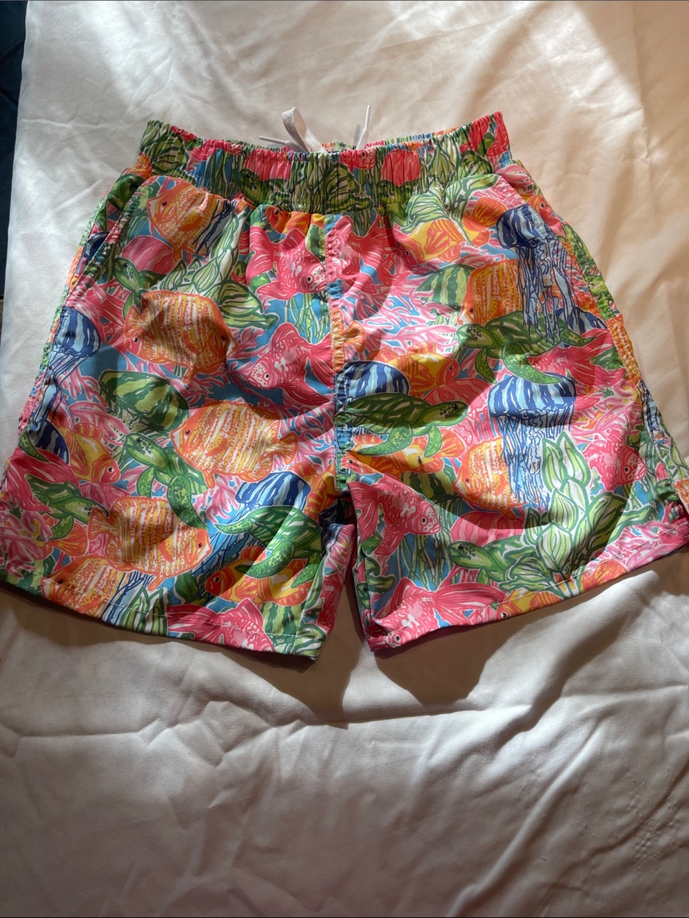 J. Bailey Kids Pink Tropical Fish Swim Trunks with Elastic Waist